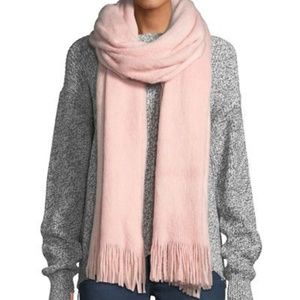 NWOT Oversized Pink Fuzzy Fringe-Trim Scarf